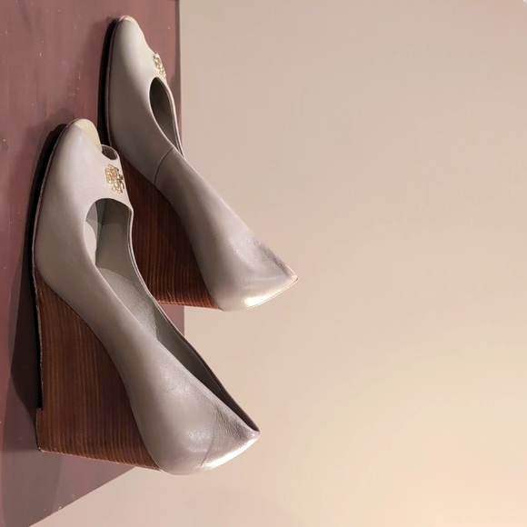 Tory Burch Shoes - TORY BURCH Jolie Leather Peep Toe Wedge heels